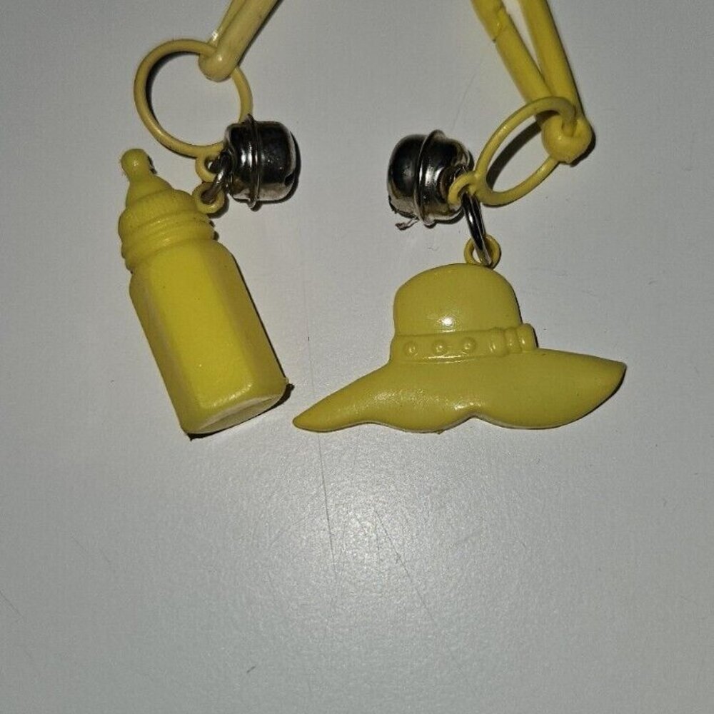 Vintage 1980s Plastic Charm and Bell - Yellow Baby Bottle And Yellow Hat